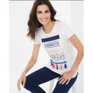 Zenergy by Chico's White Embellished Tee Size 2